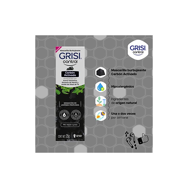 Grisi - Control, Mascarilla Burbujeante, Carbón Activado, Piel Mixta, 25