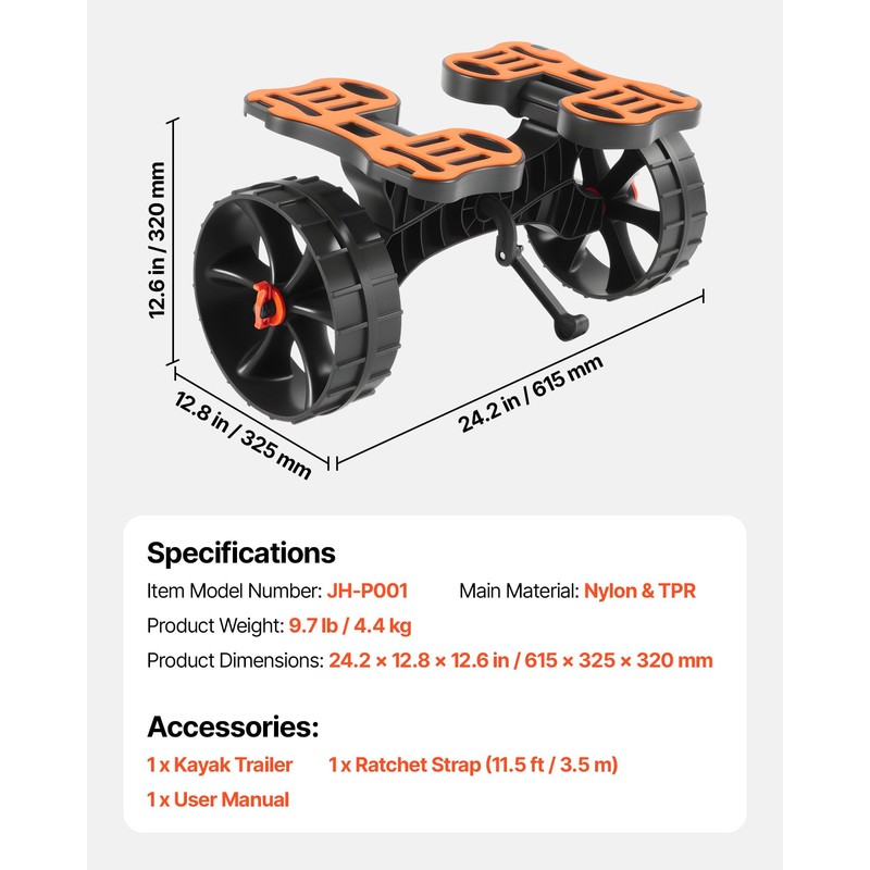VEVOR Kayak Cart, 300 lbs Load Capacity, Foldable Kayak Trolley