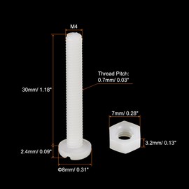 uxcell 20 Pairs Nylon Screw Nut Assortment, M4x30mm Slotted Pan Head Screws & M4 Hex Nuts for Machinery, Electronics, White