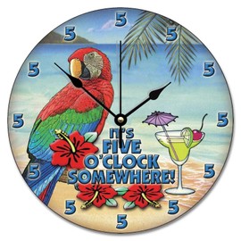 ArogGeld Parrot Beach Wall Clock 5 O'Clock Somewhere Large Wooden Wall Clocks Battery Operated 12 Inch Silent Non-Ticking Time Clock Modern Wall Art Farmhouse Decor for Kitchen Bedroom Living Room