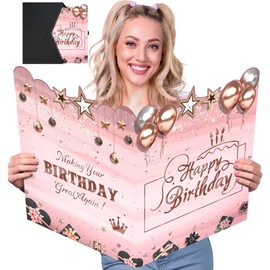Jumbo Birthday Card With Envelope, Giant Guest Book Happy Birthday Greeting Card Gifts for Women, Extra Large Birthday Card Rose Gold Pink Theme for Bday Decoration, Making Your Birthday Great Again