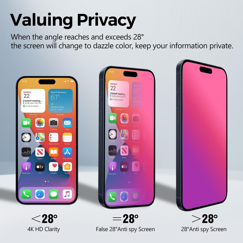 Laooteyy 2 Pcs Dazzling Gradient Colorful Anti-Spy Tempered Glass Screen
