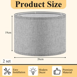 Weewooday 2 Sets Fabric Lampshade with E27 to E14 Adapter Ring Modern Ceiling Pendant Table Floor Lamp Shades for Bedside Lamp 26 x 18 cm