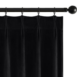 MIULEE Pinch Pleated Black Velvet Blackout Curtains 108 inches Long, Thermal Insulated Pinch Pleat Drapes with Hooks, Luxury Window Panels for Bedroom Living Room, 2 Panels