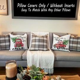 CARRIE HOME 26 x 26 European Pillow Covers Set of 2 Brown Tartan Euro Pillow Covers 26x26 Farmhouse Decorative Throw Pillow Covers, Brown