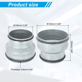 PATIKIL 5 Inch to 4 Inch Duct Reducer, Galvanized Steel Round Air Duct Reducer Pipe Increaser Adapter Connector Fitting Coupling with Rubber Gasket for HVAC, Ventilation Systems