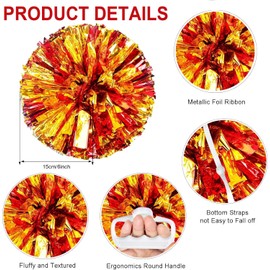 IONPSHG 4Pcs Cheerleader Pompoms Metallic Foil Cheer Poms Hand Flower Pompoms with Baton Handle Cheering Squad Pompoms Handheld Cheerleader Pompom Plastic Ring Pompom for Team Spirit Sports Dance