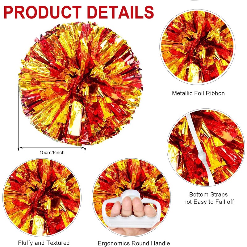 IONPSHG 4Pcs Cheerleader Pompoms Metallic Foil Cheer Poms Hand Flower