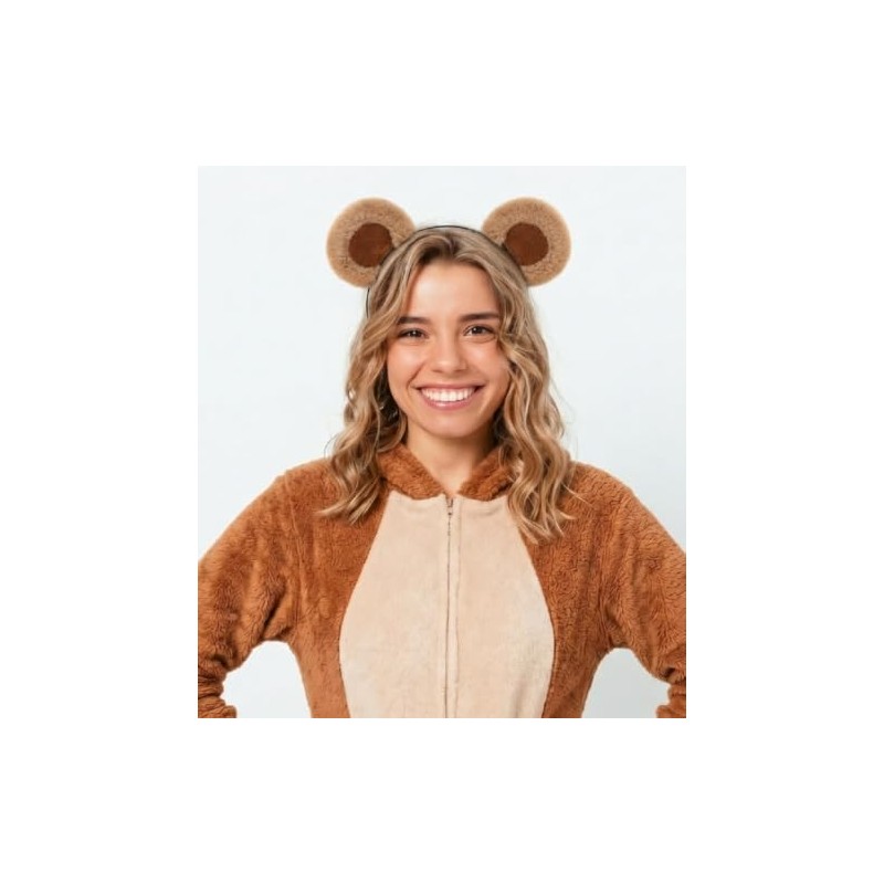 Diadema de orejas de oso café, diadema esponjosa, para adultos,