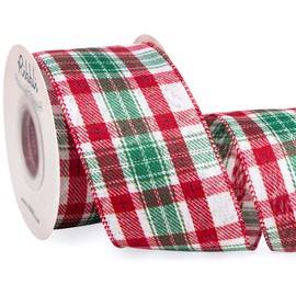 Ribbli Christmas Ribbon Wired, Red White and Green Plaid Ribbon 2-1/2 inch x Continuous 10 Yard, Christmas Tree Ribbon for Topper Bow, Wreath and Swag, Tree Decoration, Gift Wrapping