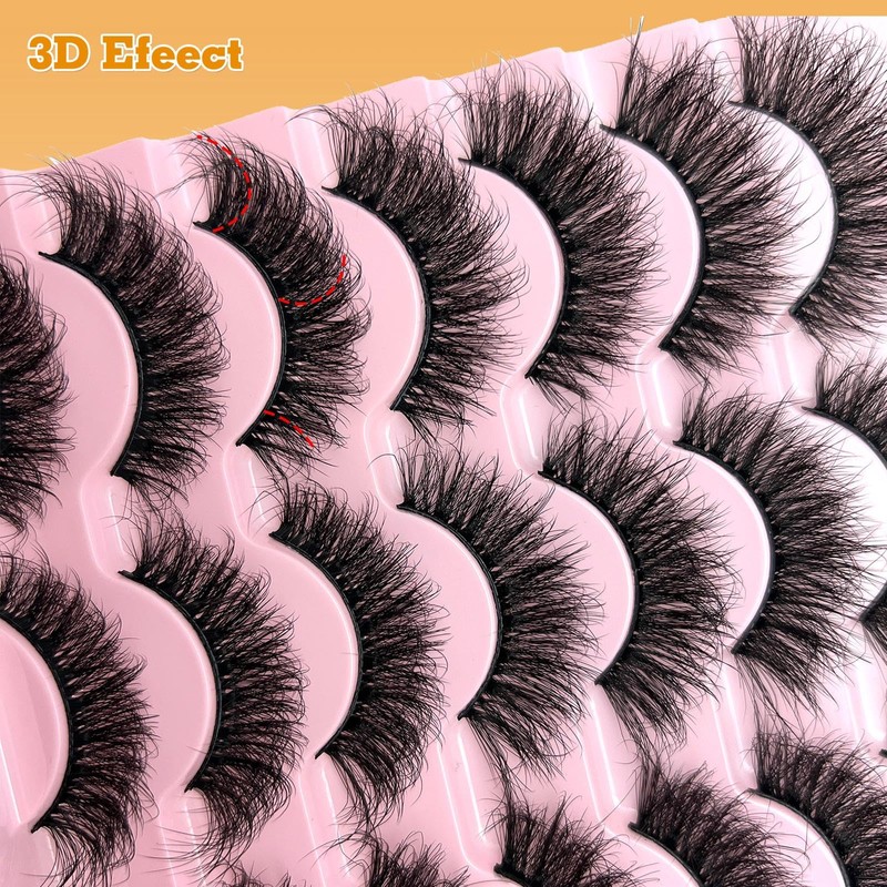 loladook Short Fluffy Lashes Wispy 16mm Long Natural Strip Eyelashes