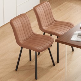 Dining Chairs Set of 2, Faux Leather Kitchen & Dining Room Chairs for Dining Room, Mid Century Modern Dining Table Chairs with Metal Legs