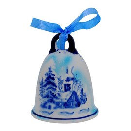 Bunzlauer ceramic bell small with winter landscape in DU11 design