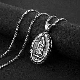 HZMAN Stainless Steel Virgin Mary - Our Lady of Guadalupe Pendant Necklace