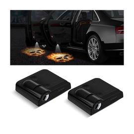 2Pcs Car Door Lights Logo Projector, Wireless LED Car Door Paste Welcome Courtesy Light, Holeless Magnet Sensor Ghost Shadow Welcome Lamp, Naruto Sharingan Light Accessories (Fire Skull)