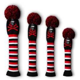 Scott Edward Knit Golf Club Covers with a Fluffy Pom Set of 4 Mysterious and Dangerous Red Skull Head Design Driver Cover 1 Fairway Headcover 2 Hybrid/UT Head Cover 1