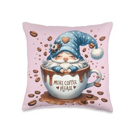 Funny Barista Gnome Graphic Coffee Must Haves Pink Coffee Throw Pillow