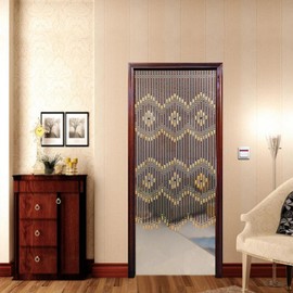 GDAE10 35x69in Bead Curtain, Natural Real Wood&Bamboo Beaded Curtain Wood Beaded Doorway Hanging Door Beads Fly Screen for Bath Bedroom Porch Doorway, Beige Brown