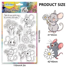 CHGCRAFT Mouse Clear Stamps Daisy Stamp for Crafts Transparent Silicone Stamp Mouse Silicone Stamps for Card Making Decoration and DIY Scrapbooking Album DIY Crafts