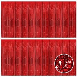 20 Pack Red Foil Curtain Backdrop 3.2ft x 8.2ft Foil Fringe Backdrop Curtain Metallic Tinsel Foil Fringe Curtains Streamer Backdrop Curtains for Birthday Party Decorations Photo Booth (Red)
