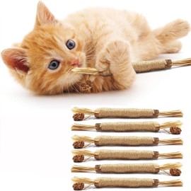 Aufondof 6pcs Natural Silvervine Sticks, Cat Dental Chew Sticks Cat Toys for Indoor Cats Kitten Teething Toys Teeth Cleaning Toy