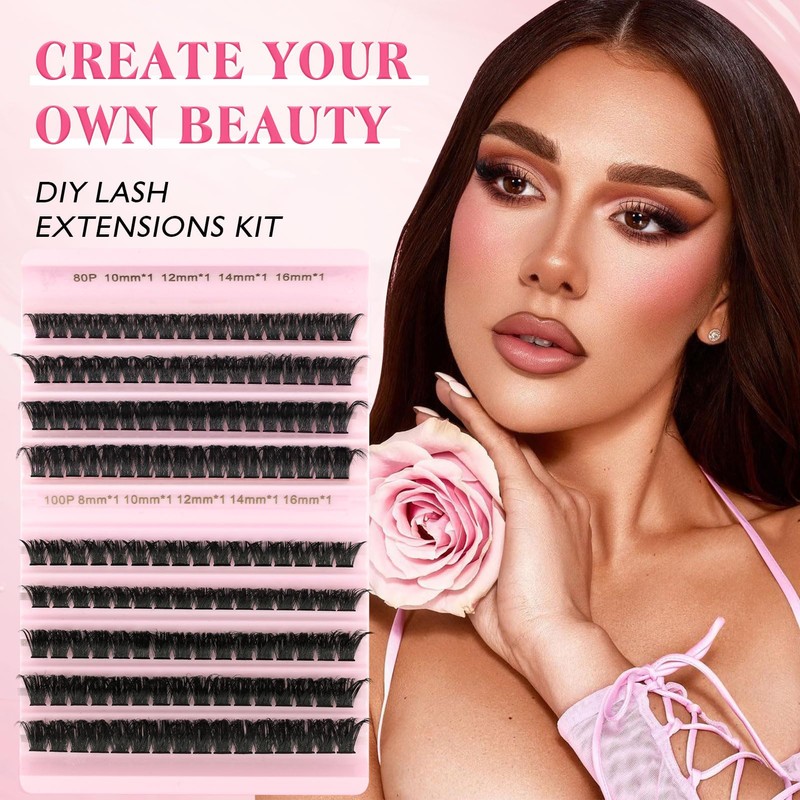 Sixstarhair Individual Eyelashes 80D+100D Thick Cluster Lashes with Bond and