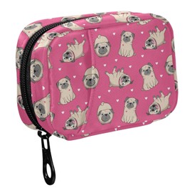 Fustylead Happy Funny Little Pugs and Hearts Pill Organizers 2 Times A Day Pill Case Bag with Zipper Portable Weekly Pill Dispensers for Vitamin Supplement
