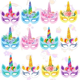Pack of 12 Unicorn Creative Party Masks, Unicorn Masks Craft Sets, Unicorn Mask Set, Unicorn Theme Mask, for Home Decoration, Cosplay, Handmade Graffiti (6 Styles)
