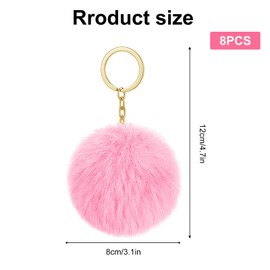 YqsIbth Pom Pom Fluffy Keyring, 8 PCS Fluffy Keyring Soft Plush Charm Ring Keyfob, 8cm Faux Fur Balls Bag Pendant Keychain Decoration for House Key for Women Mother's Day Gifts