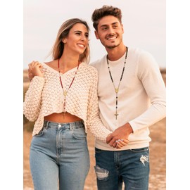 FaithHeart Virgin Mary Rosary Beads Necklace for Female Stainless Steel Cross Crucifix Pendant Jesus Christ Jewellery Rosary Gifts for Mom Grandma