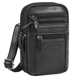 STILORD 'Tamo' Small Leather Shoulder Bag Mens - Crossbody, Belt Waist Bag, Carabiner & Neck Pouch | Multifunctional Genuine Leather Messenger with Long Strap, Colour:Black