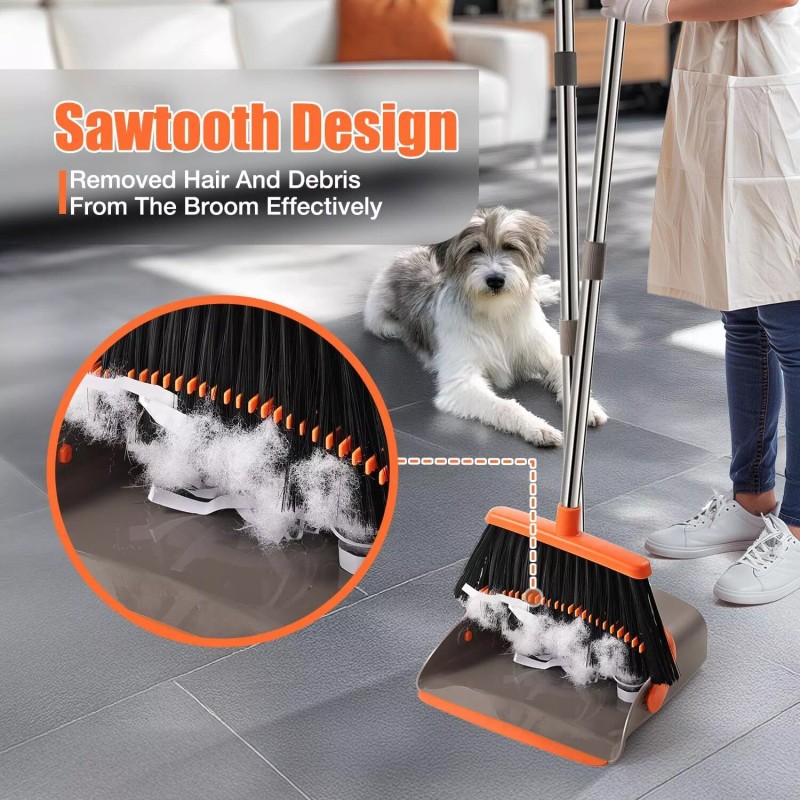 Durable Broom and Dustpan Set with 52" Adjustable Long Handle