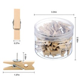 Netspower Push Pin Clips, Wooden Pegs with Pins, Pack of 50 Wooden Clips for Cards, Notes, Photos, School, Office, Crafts