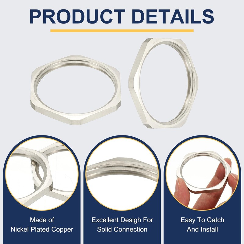 MECCANIXITY NPT Cast Pipe Fitting Hex Locknut, Nickel Plated Copper