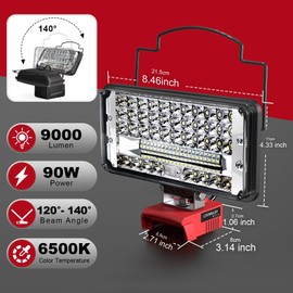 LIVOWALNY Cordless Flood Light for Milwaukee 18v Battery, 90W 9000LM 7" 18V Light Portable LED Work Light with USB & Type-C Charging Port & Low Voltage Protection & 140° Pivoting Head