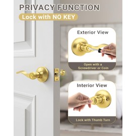 KNOBWELL 6 Pack Door Knob Interior Privacy Handle for Bed and Bath Wave Style, Gold Interior Door Handle with Lock