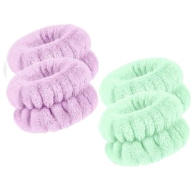 1 Pair/2 Pair/4 Pairs Wrist Band for Wash Face Wristbands Water Absorption Quick Dry Elastic Fluffy Soft Wrist Sweatband Microfiber Wash Bands BEIHOO (2 Pairs, Purple+Green)