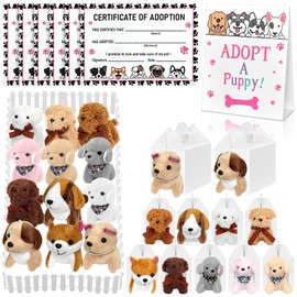 Jiytivity 38 Pcs Dog Party Favors Include 12 Foldable Kraft Puppy Boxes 12 Mini Dog Keychain 12 Card 1 Stand 1 Fence for Adopt a Puppy Party Favors Dog Party Supplies Gifts