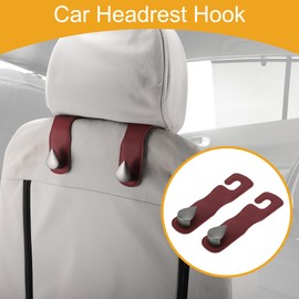 Partuto 2 Pcs Universal Car Seat Headrest Hook for Most Car, SUV, Truck Car Seat Back Organizer Hooks Sturdy Faux Leather Metal Red 6.61"x1.81"