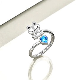Dishowme Kristall-Froschring, Strass, Herz, Knöchelring, "Love You Forever", Fingergelenkring, verstellbar, Tierschmuck für Damen und Mädchen, Metall, Strass