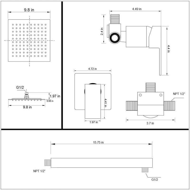 POP SANITARYWARE Matte Black Shower Faucet Set Bathroom Rainfall Mixer