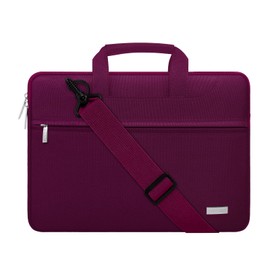 MOSISO Laptop Shoulder Bag Compatible with MacBook Air/Pro,13-13.3 inch Notebook,Compatible with MacBook Pro 14 inch 2023-2021 A2779 M2 A2442 M1, Polyester Sleeve with Back Trolley Belt, Burgundy