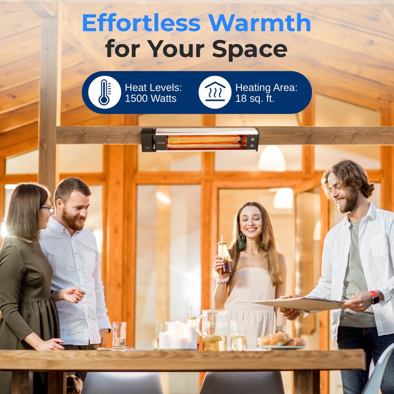 SereneLife Infrared Patio Heater, Wall-Mounted Electric Heater with Remote, 1500W,