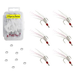 Fishing Treble Hooks Feather Dressed: 20pcs/Box White Feathered Treble Hook Size 6 with Split Rings Replacement for Fishing Lure Spinner Spoon Crankbait Making