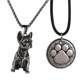 YWZDS French Bulldogs Necklace - Dog Paw Print Pendant Stainless Steel - Pet Dog Lovers Jewelry Gift, standard, Stainless Steel, No Gemstone