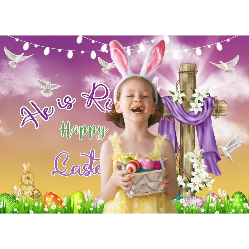 Alltten 6X4FT Easter Backdrop He is Risen Easter Banner Backdrop