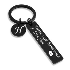 OUMILAN Drive Safe Keychain 26 Letters Keychain Gifts for Boyfriend Couple Husband Dad Birthday Christmas Valentines Day Gifts, H-black, 1.96L*0.47W*0.06H in