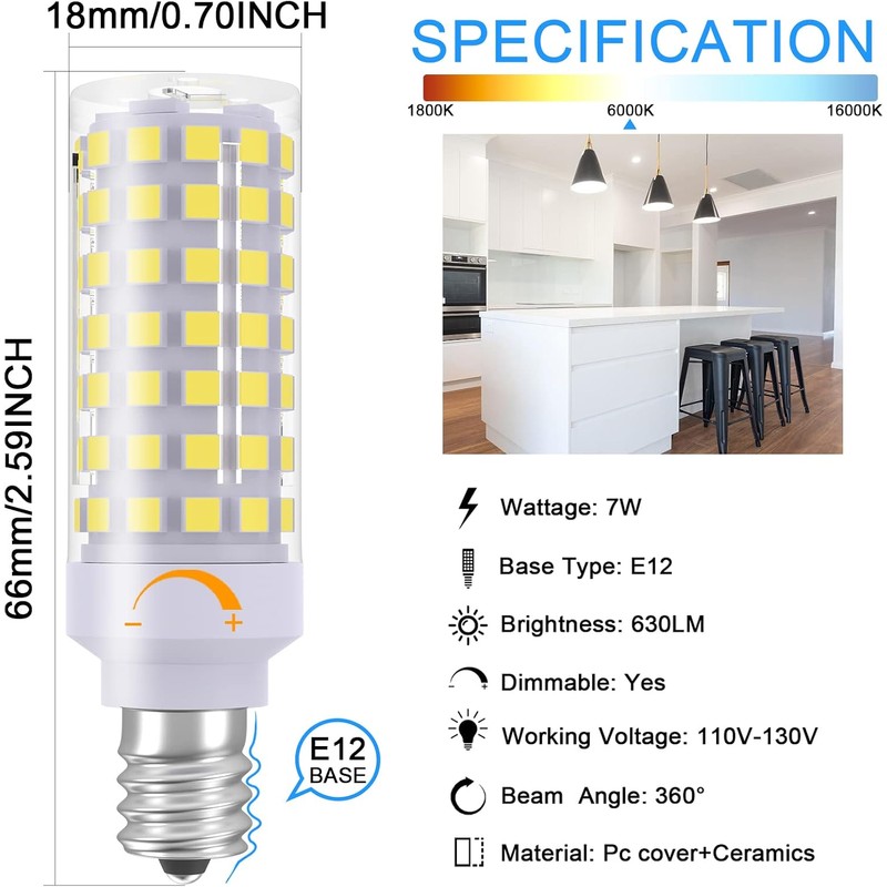 E12 LED Bulb Dimmable 7W C7 Bulb Equivalent to E12