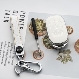 Tautrophen Key Fob Cover with Keychain Fit for Honda 2023 2024 Civic Accord Pilot HRV Lx CRV Lx Odyssey, Silver and White
