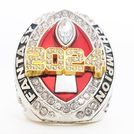 Fantasy Football Ring 2024 | Heavy FFL Championship Ring | Gold Silver Tone Plated Award Trophy for Fantasy Football League Winner (Ring and stand together, 10)